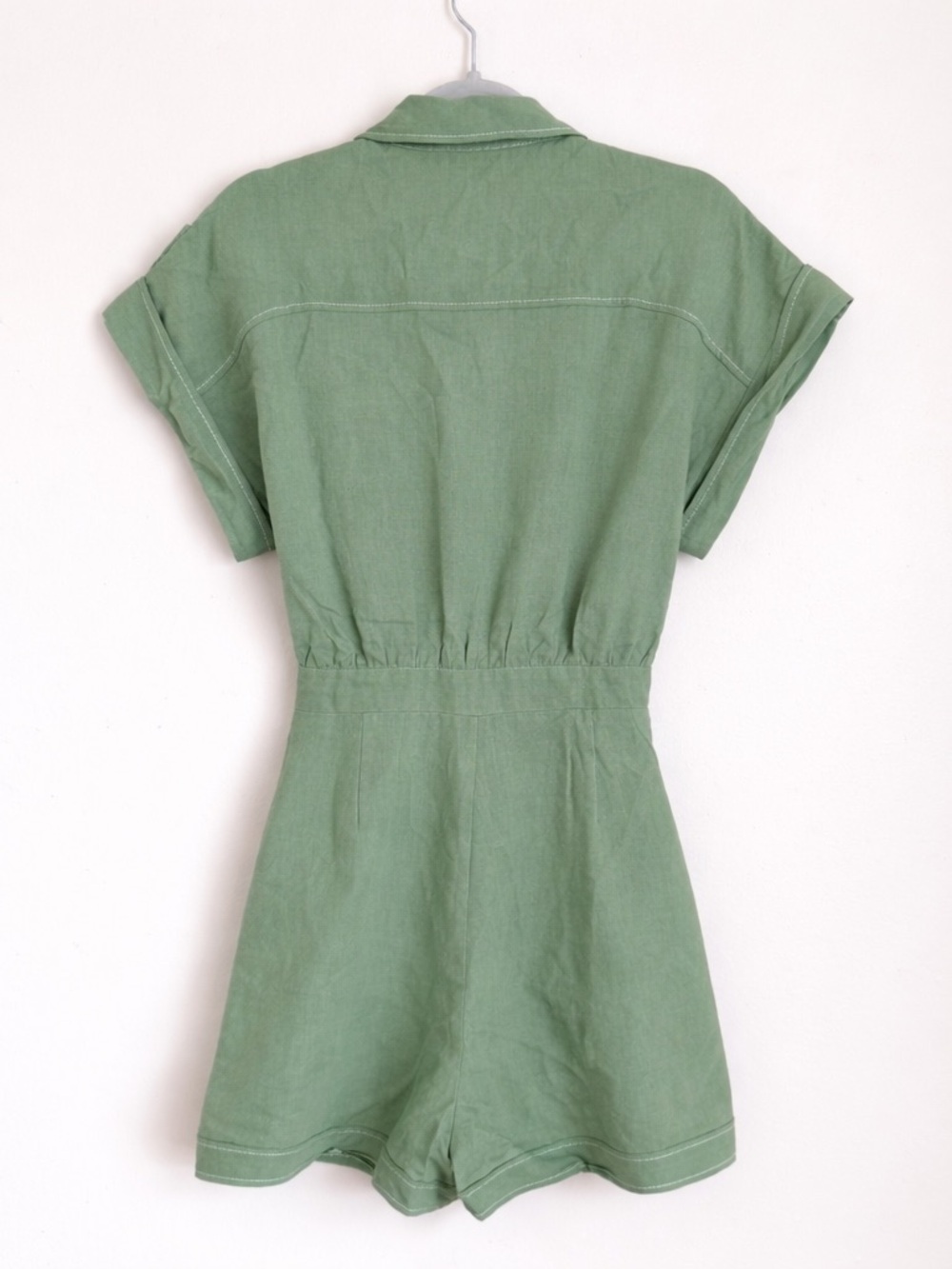 ZARA Linen Blend Utility Romper in Sage Green - Picture 3 of 6